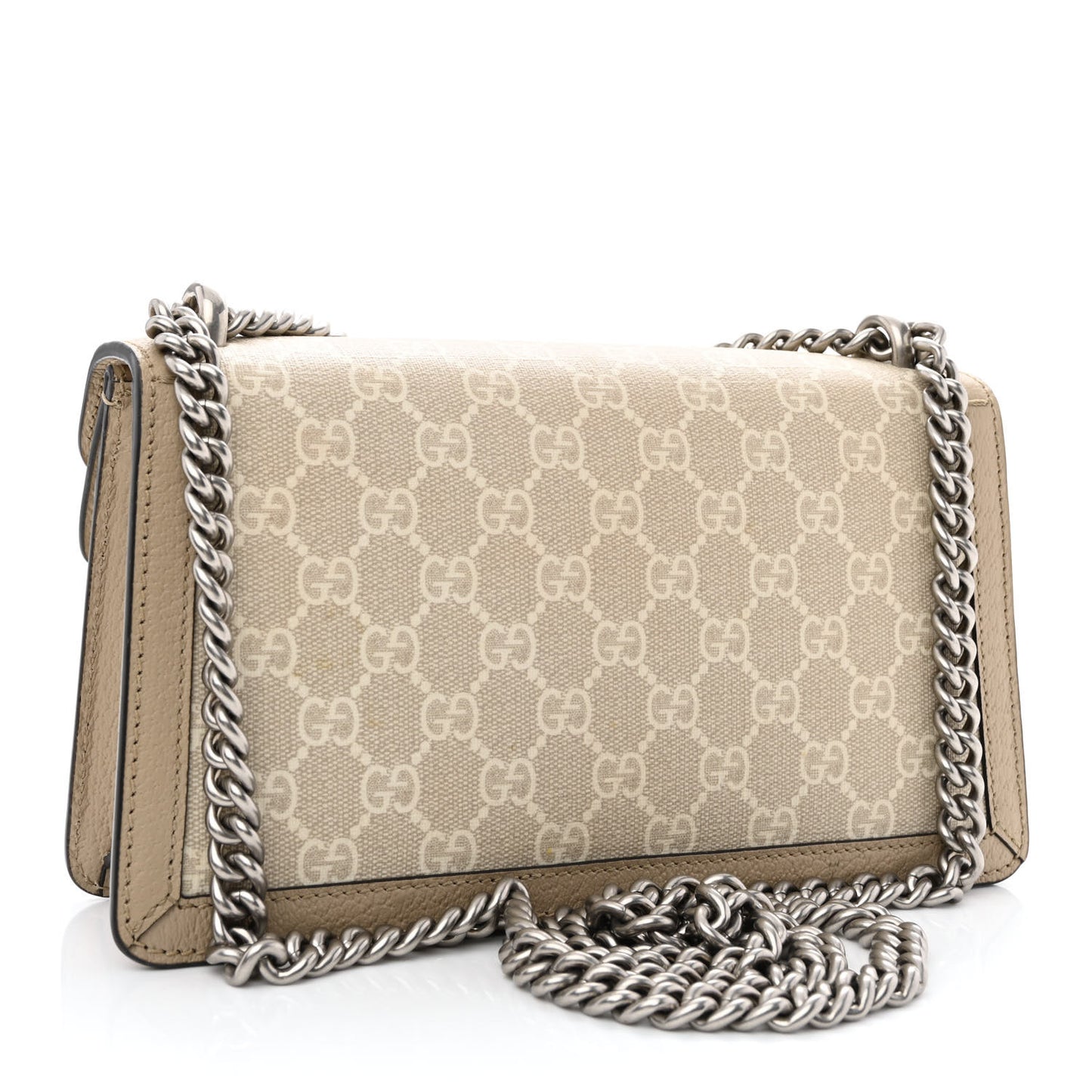 GG Supreme Monogram Textured Dollar Calfskin Small Rectangular Dionysus Shoulder Bag Beige Mystic White Oatmeal