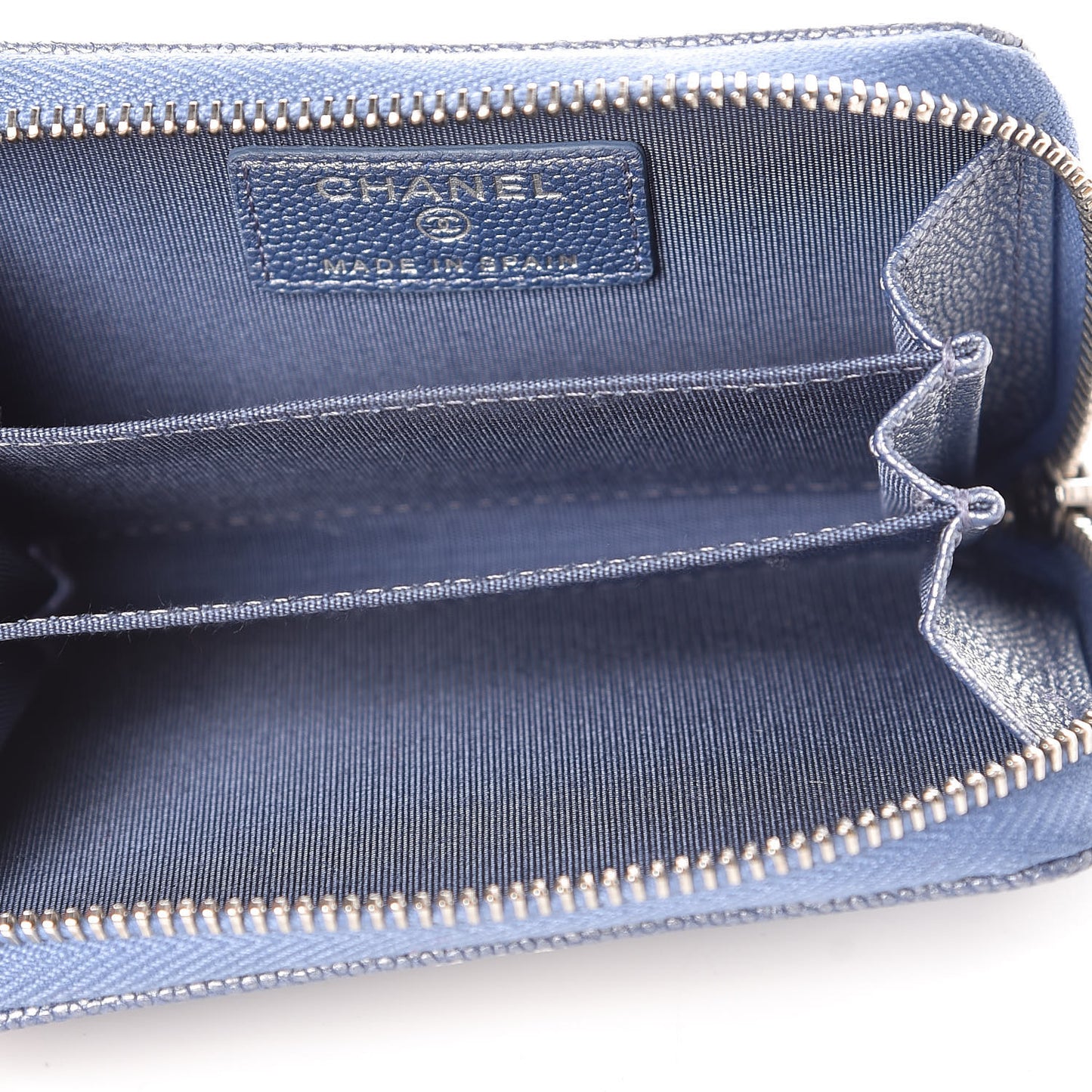 Metallic Caviar Chevron Quilted Vintage Mademoiselle Zip Coin Purse Light Blue
