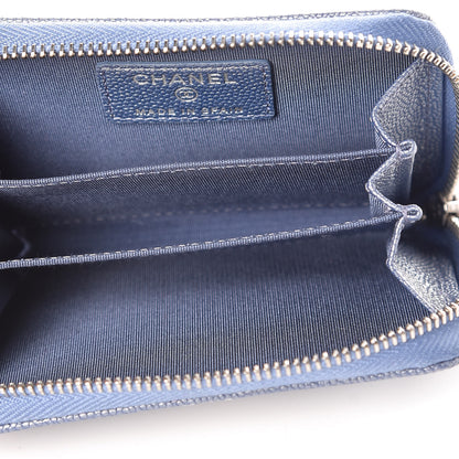 Chanel Metallic Caviar Chevron Quilted Vintage Mademoiselle Zip Coin Purse Light Blue 5 of 8