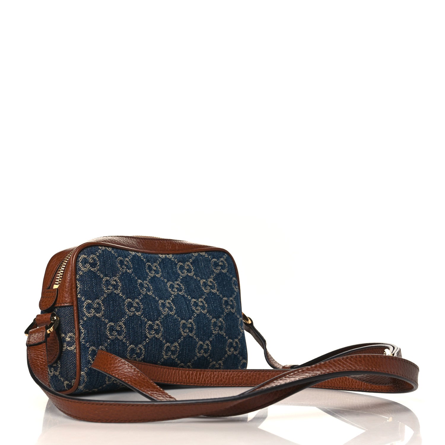 Gucci New Denim GG Monogram Dollar Calfskin Mini Ophidia Shoulder Bag Blue Tea Cuir Epilog 3 of 10