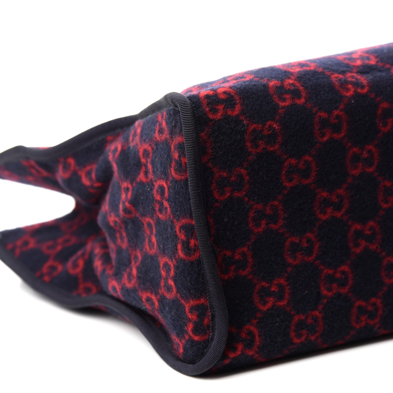 Gucci Covered Wool Textured Dollar Calfskin GG Monogram Large Tote Bag Blue Red 6 of 10