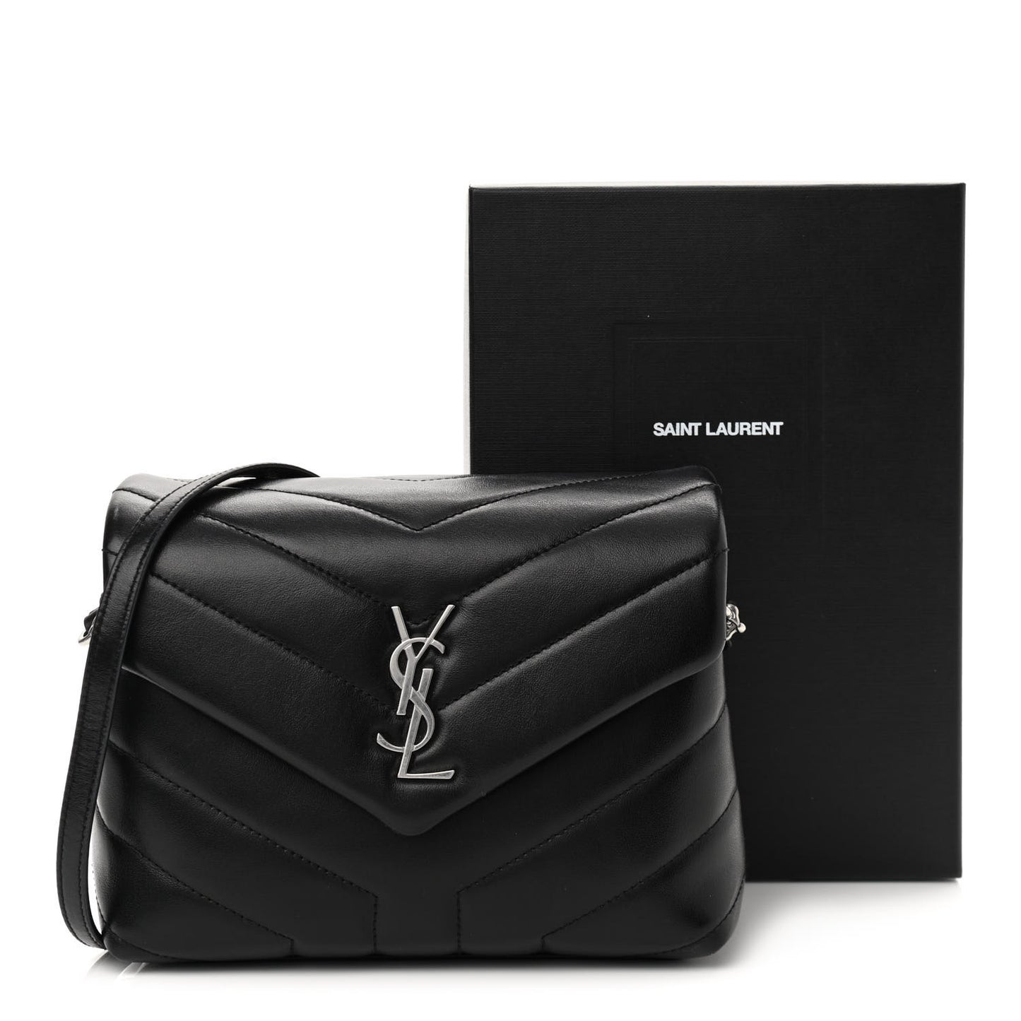 Calfskin Y Quilted Monogram Toy Loulou Crossbody Bag Black