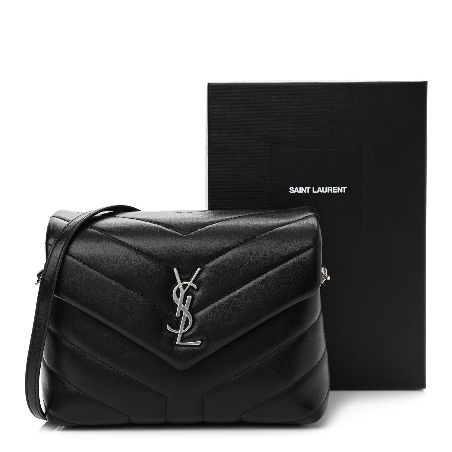 Saint Laurent Calfskin Y Quilted Monogram Toy Loulou Crossbody Bag Black 12 of 12