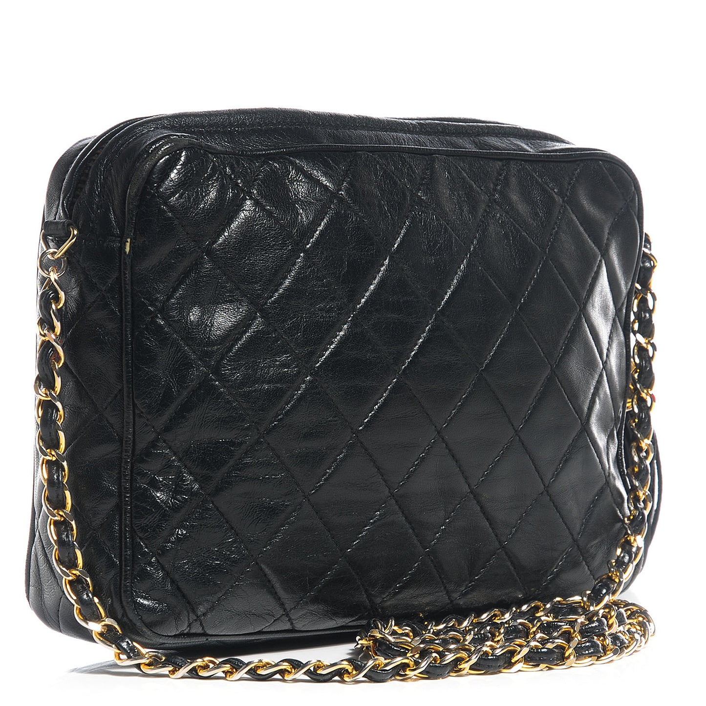 Lambskin Quilted Tassel Camera Case Black