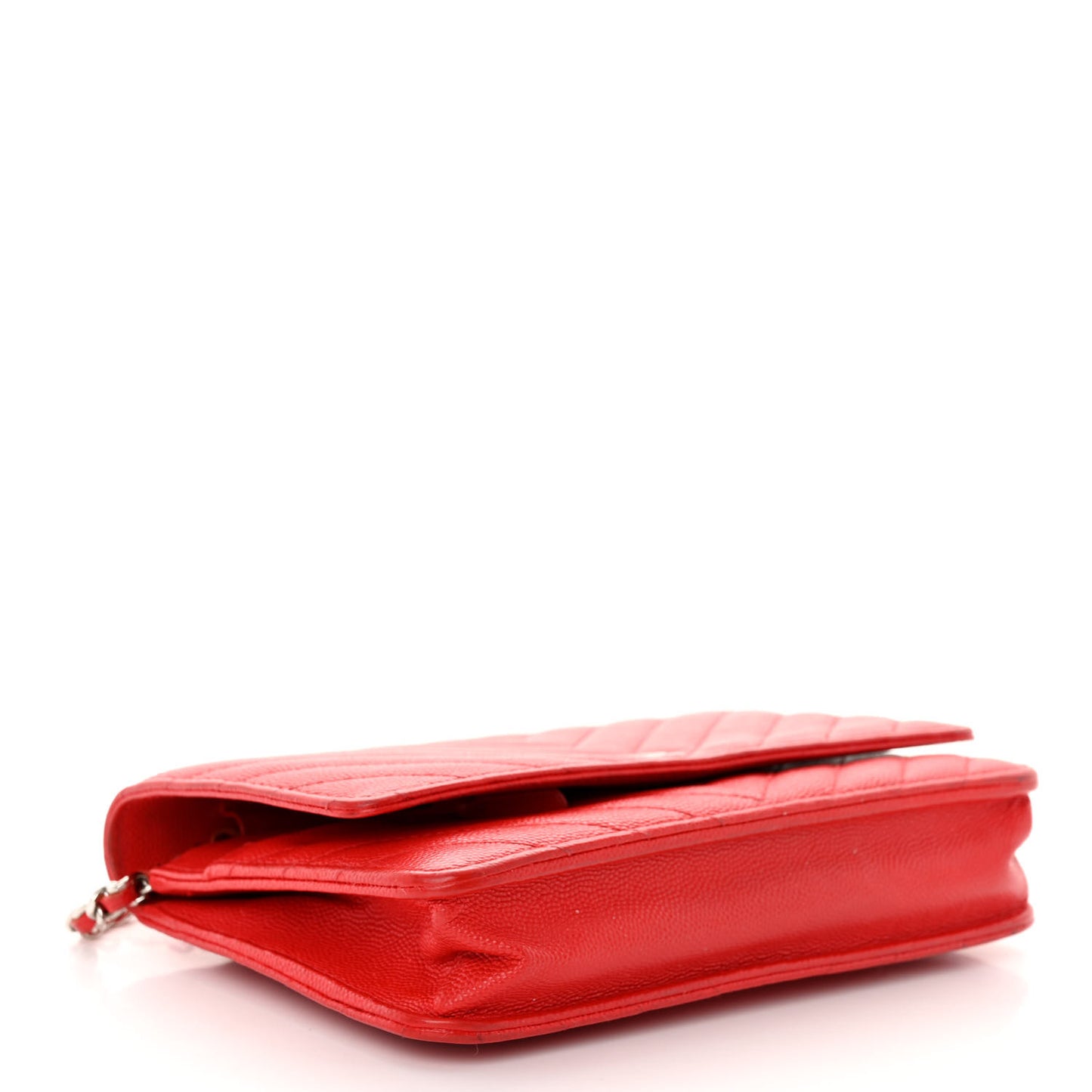 Caviar Chevron Quilted Wallet On Chain WOC Red