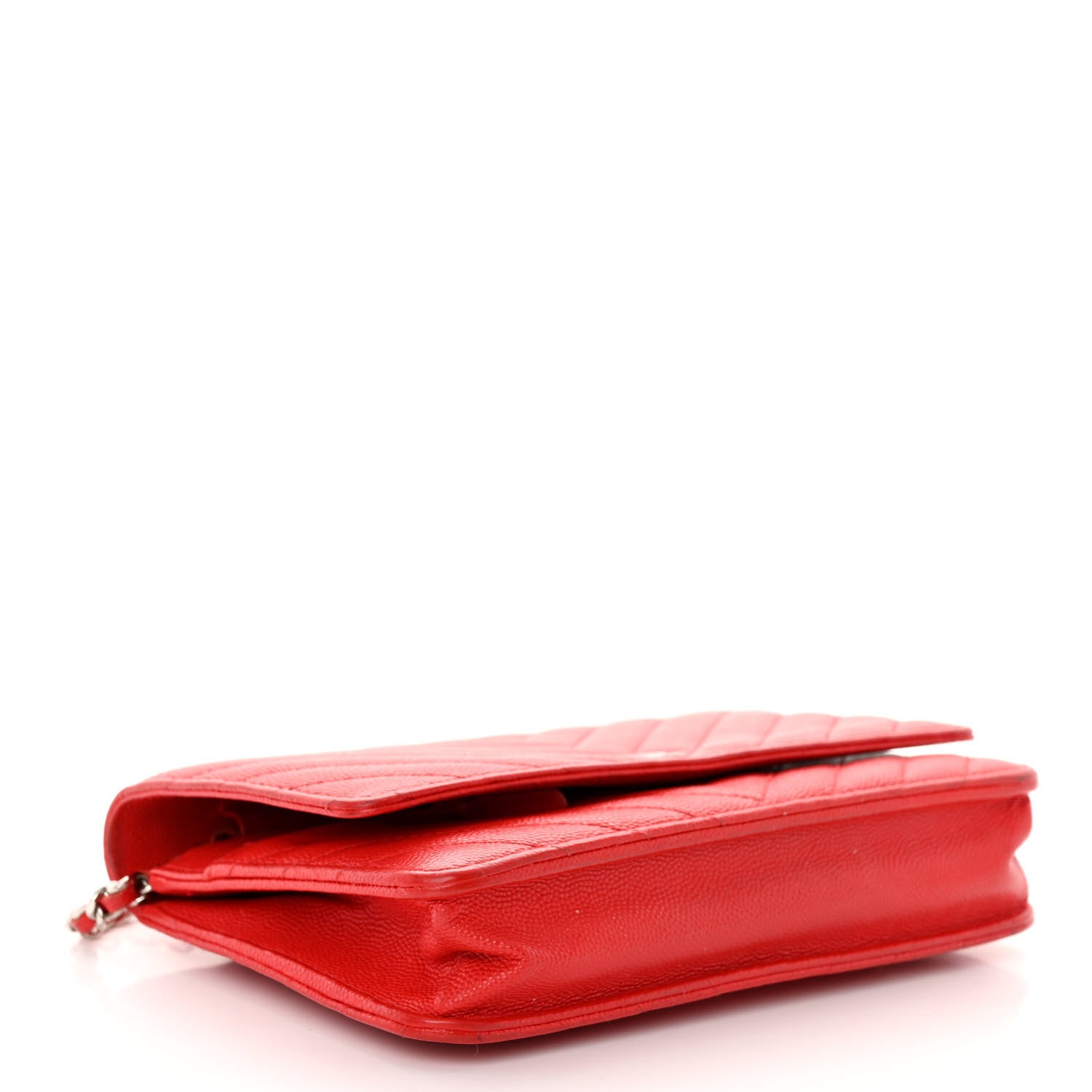 Chanel Caviar Chevron Quilted Wallet On Chain WOC Red 4 of 12