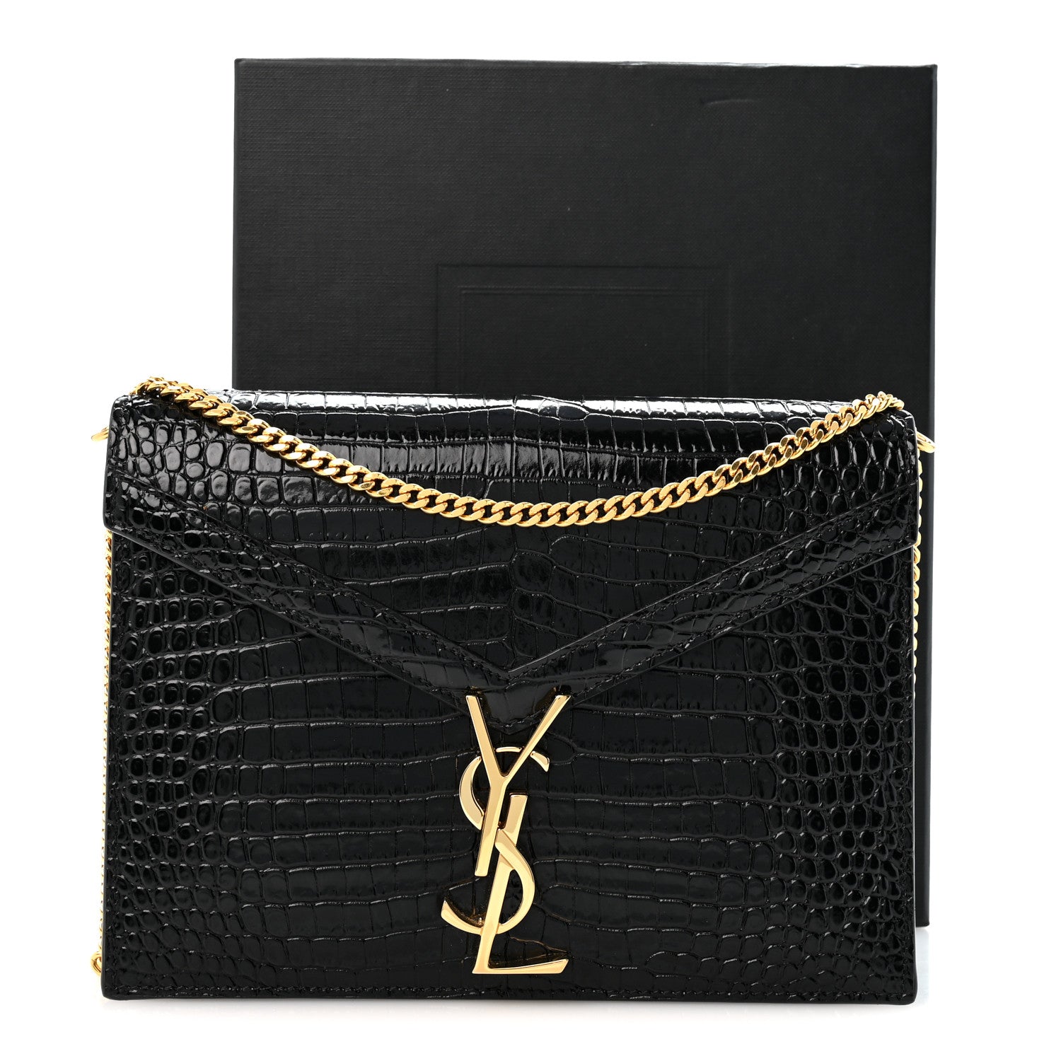 Saint Laurent Calfskin Crocodile Embossed Monogram Cassandra Clasp Bag Black Rouge Legion 12 of 12