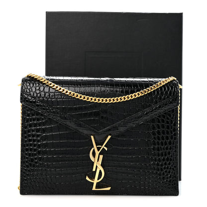 Saint Laurent Calfskin Crocodile Embossed Monogram Cassandra Clasp Bag Black Rouge Legion 12 of 12