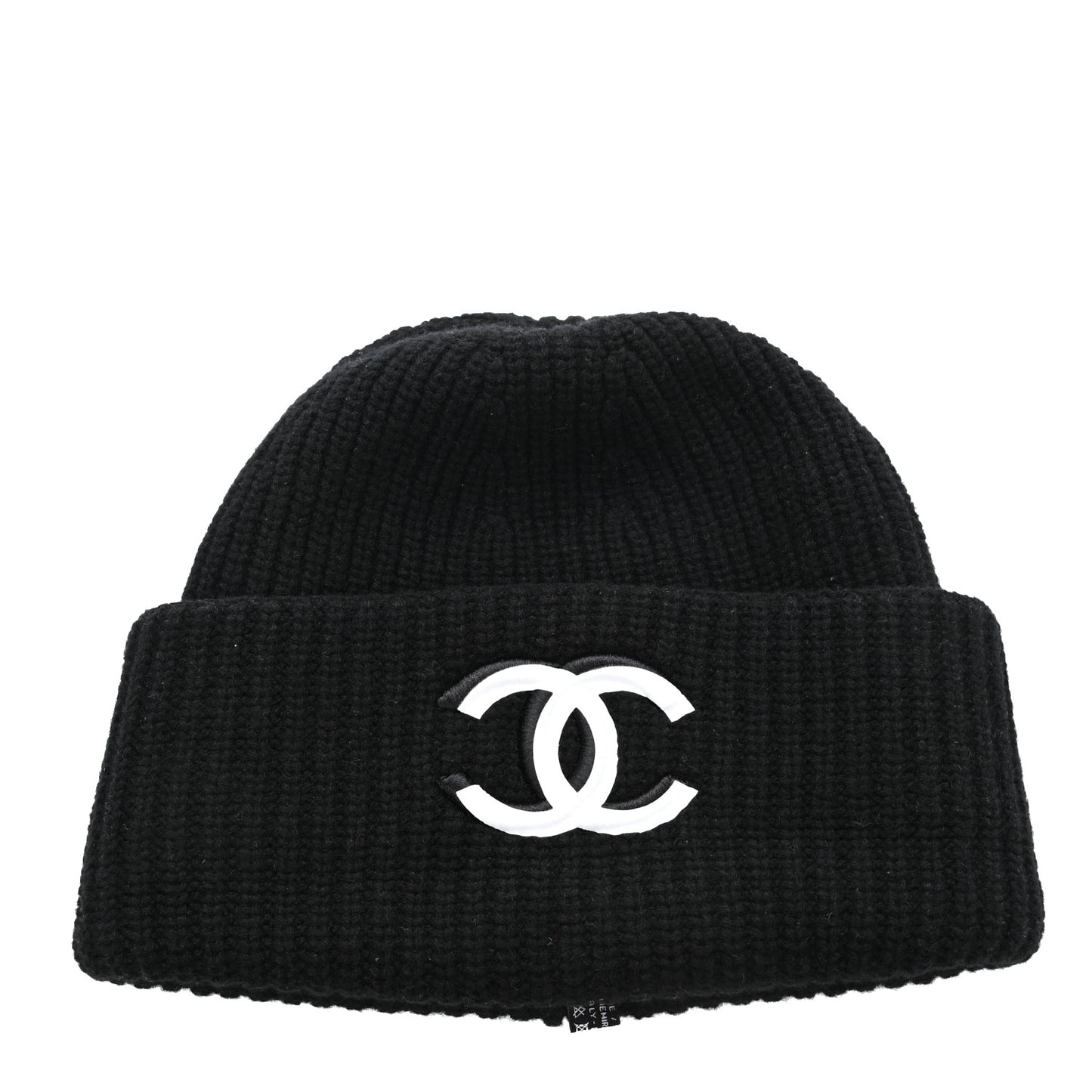 Wool Cashmere CC Beanie Hat Black White