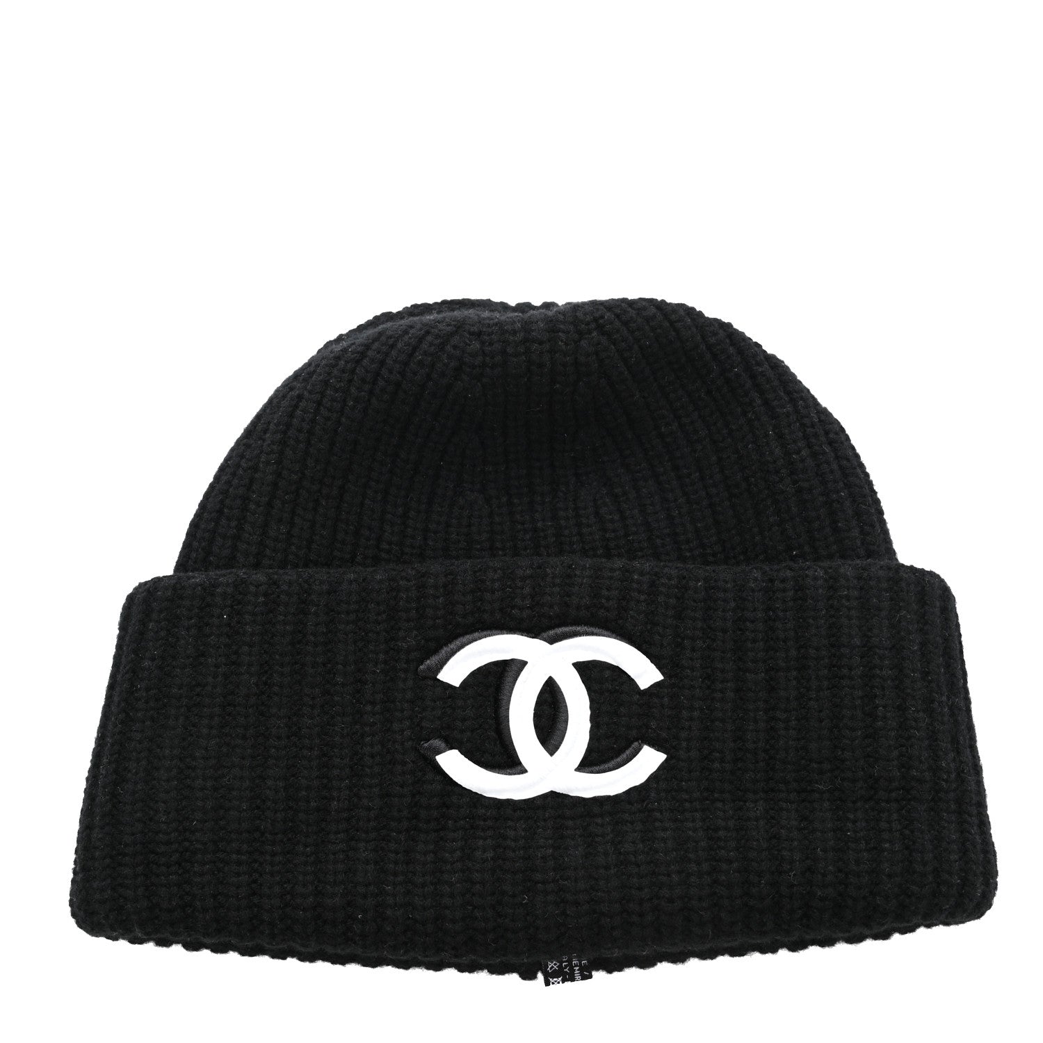Chanel Wool Cashmere CC Beanie Hat Black White 1 of 5