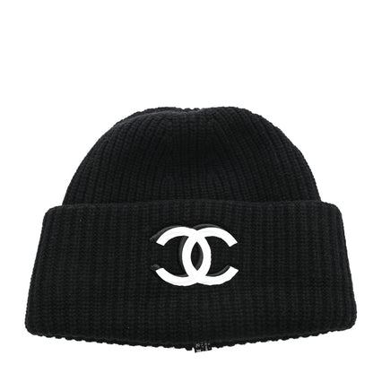 Chanel Wool Cashmere CC Beanie Hat Black White 1 of 5