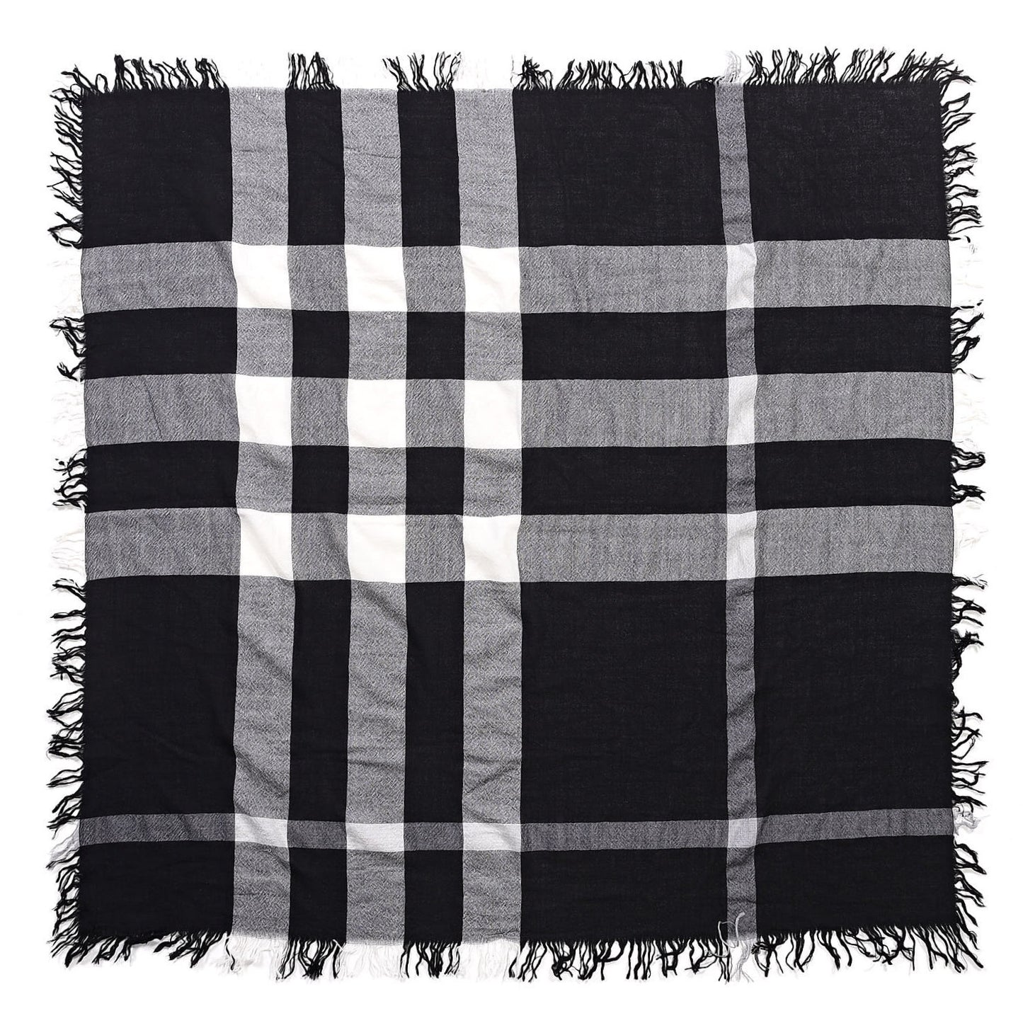 Merino Wool House Check Square Scarf Black