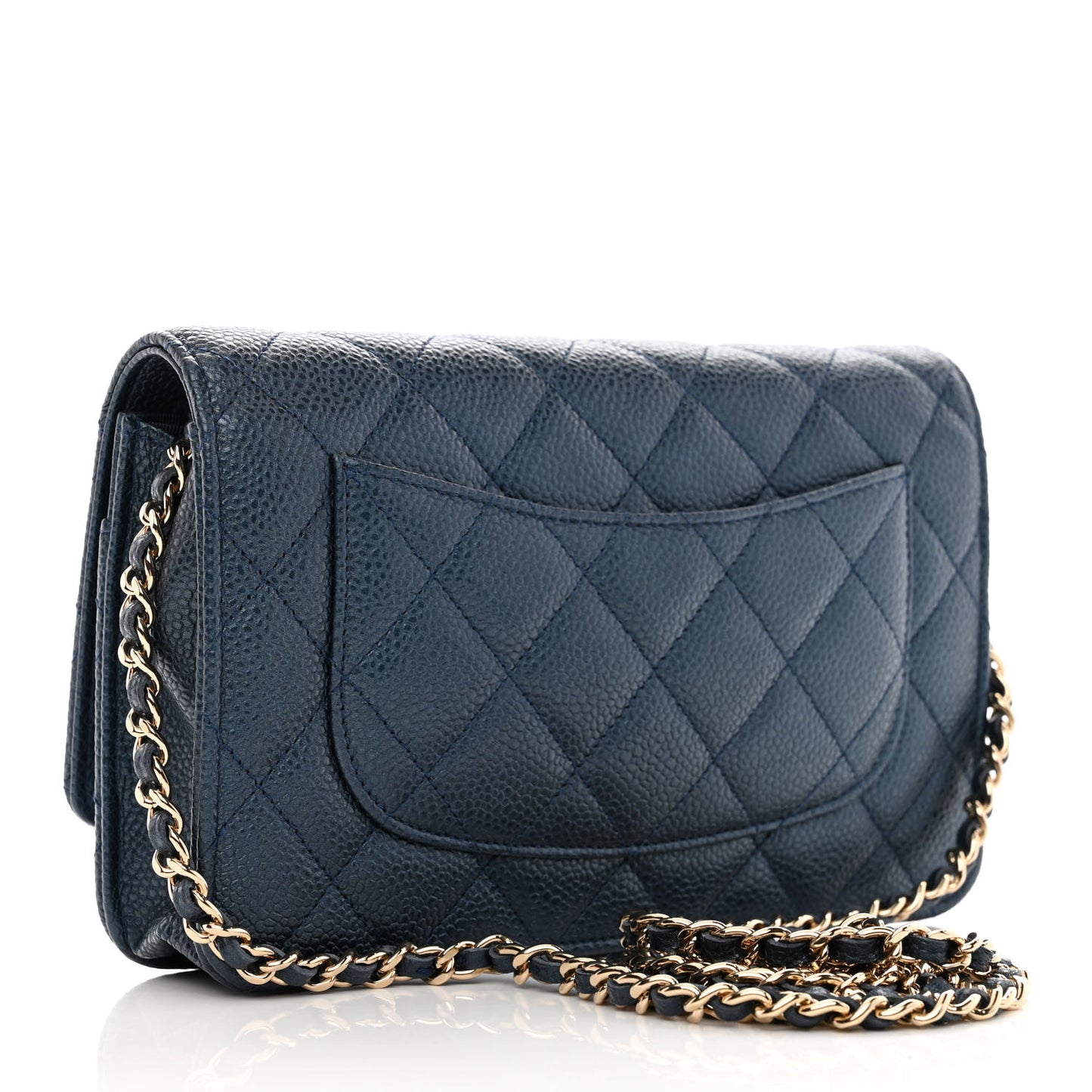 Iridescent Caviar Quilted Wallet On Chain WOC Blue