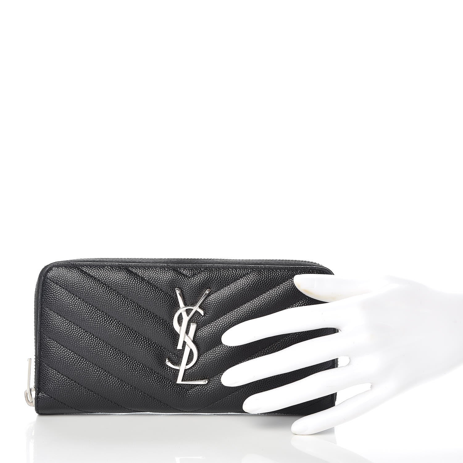 Saint Laurent Grain De Poudre Matelasse Chevron Monogram Zip Around Wallet Black 2 of 10