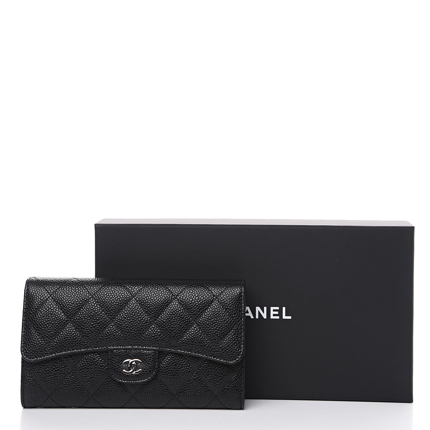 Caviar Quilted Large Flap Wallet Black