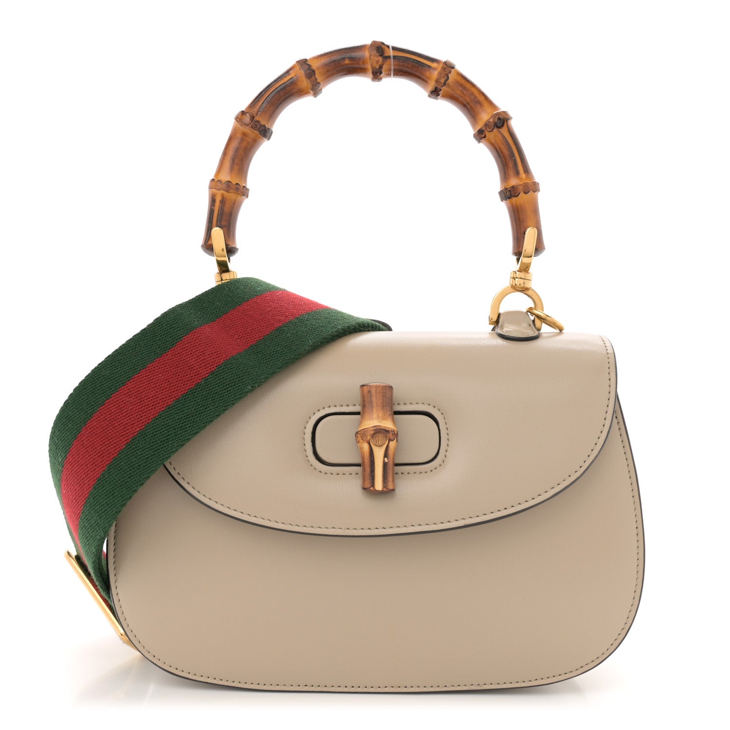 Gucci Boarded Dyana Lux Calfskin Web Small Bamboo 1947 Top Handle Bag Oatmeal 1 of 11