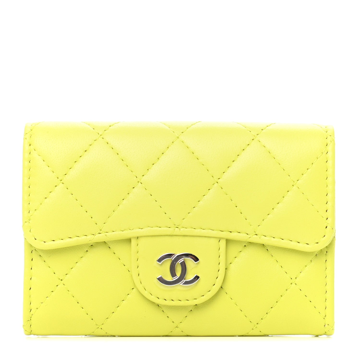Chanel Lambskin Quilted Flap Card Holder Wallet Yellow 1 of 9