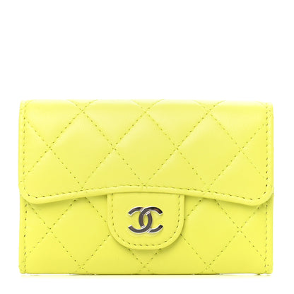 Chanel Lambskin Quilted Flap Card Holder Wallet Yellow 1 of 9