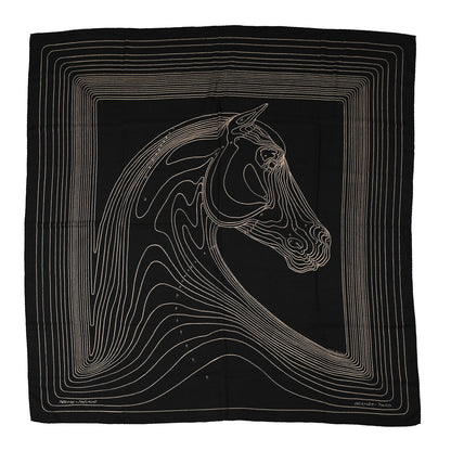 Hermes Cashmere Silk Pegase Paysage Shawl 140 Black Beige 1 of 6