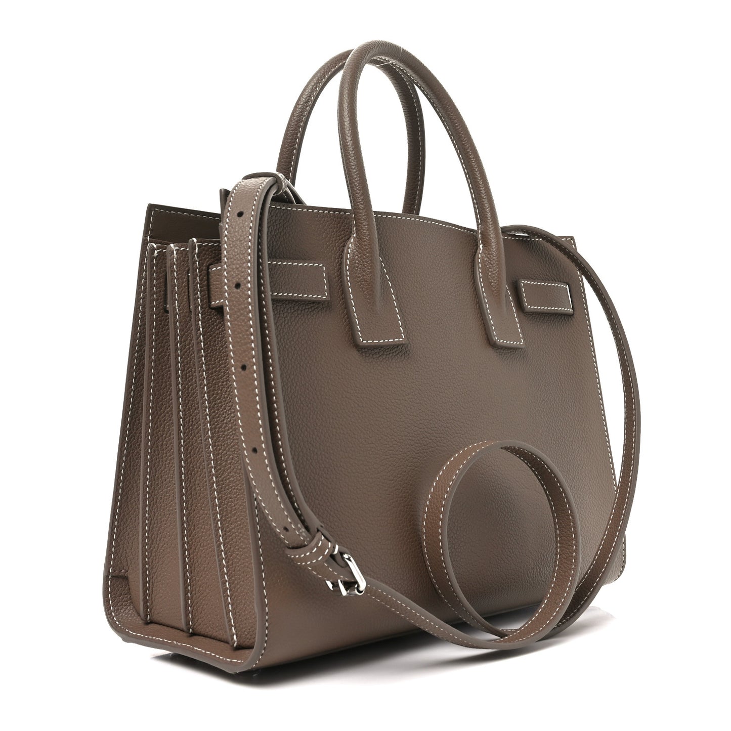 Grained Calfskin Topstich Baby Sac De Jour Taupe