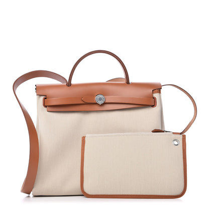 Hermes Military Toile Vache Hunter Herbag Zip Retourne 31 PM Beton Fauve 1 of 11