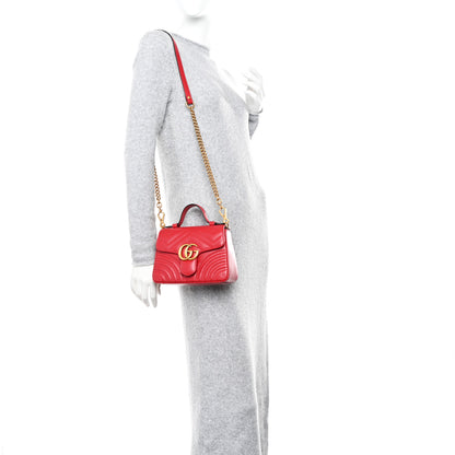 Gucci Calfskin Matelasse Mini GG Marmont Top Handle Shoulder Bag Hibiscus Red 2 of 11