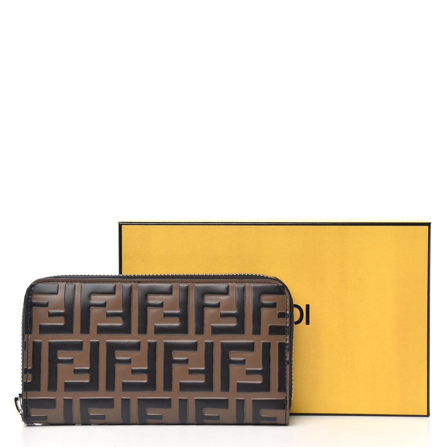 Vitello F is Fendi Bi-Color FF 1974 Embossed Zip Around Wallet Maya Black