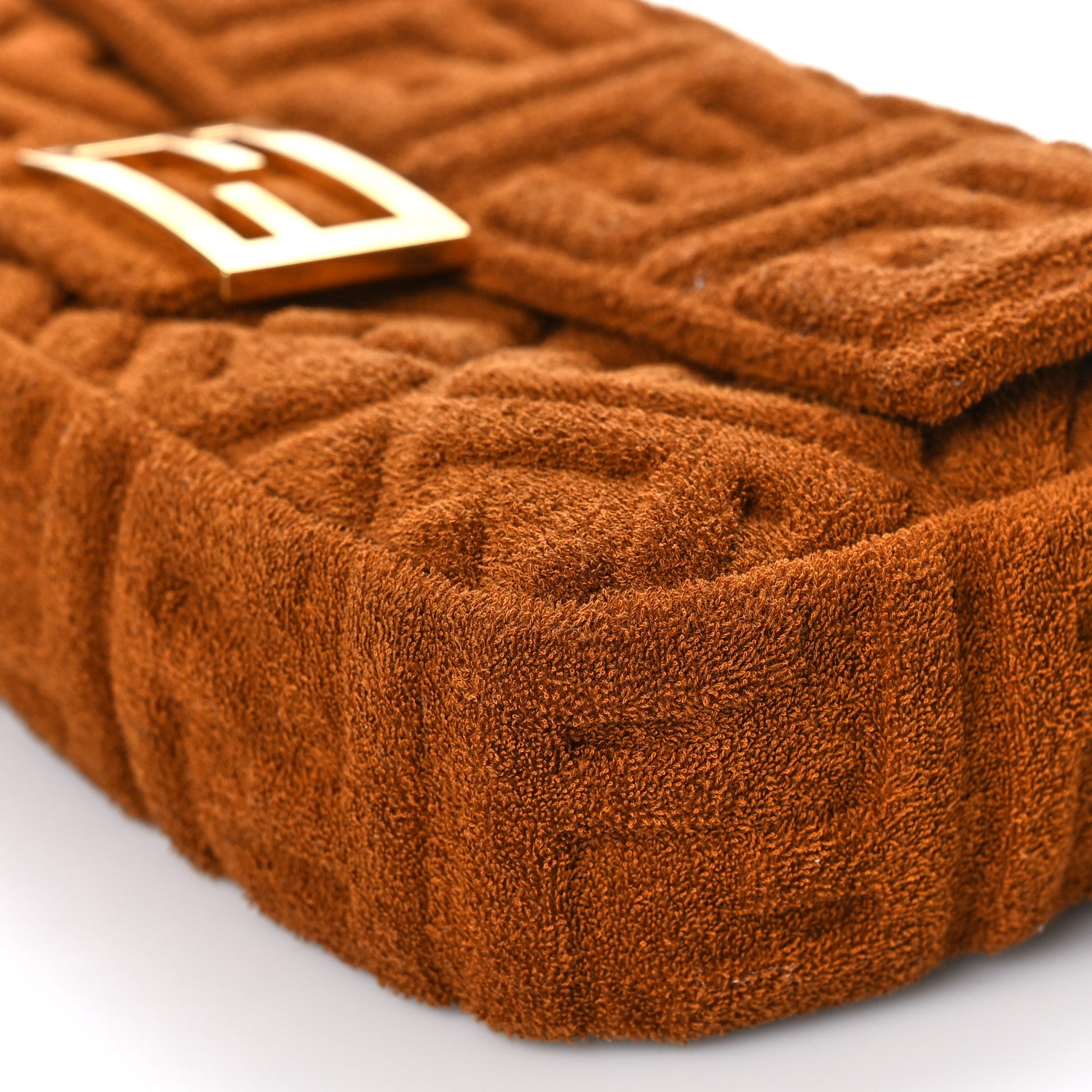 Fendi Terry Cloth Vitello Century Matte FF 1974 Embossed Baguette Caramel 8 of 8