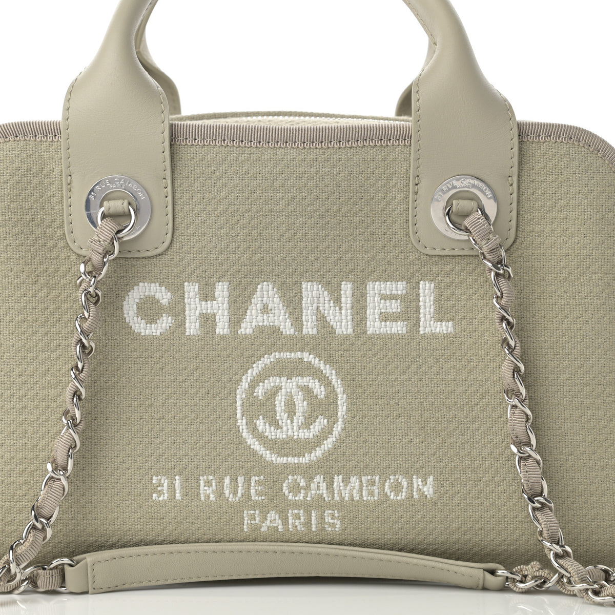 Chanel Canvas Deauville Bowling Bag Beige 8 of 11
