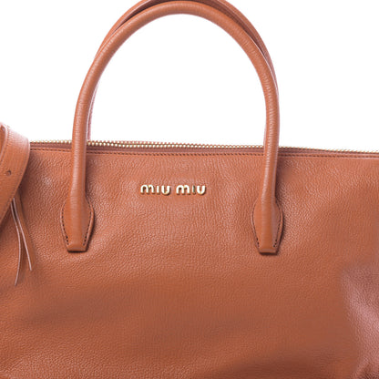Miu Miu Goatskin Madras Zip Tote Papaya 8 of 10