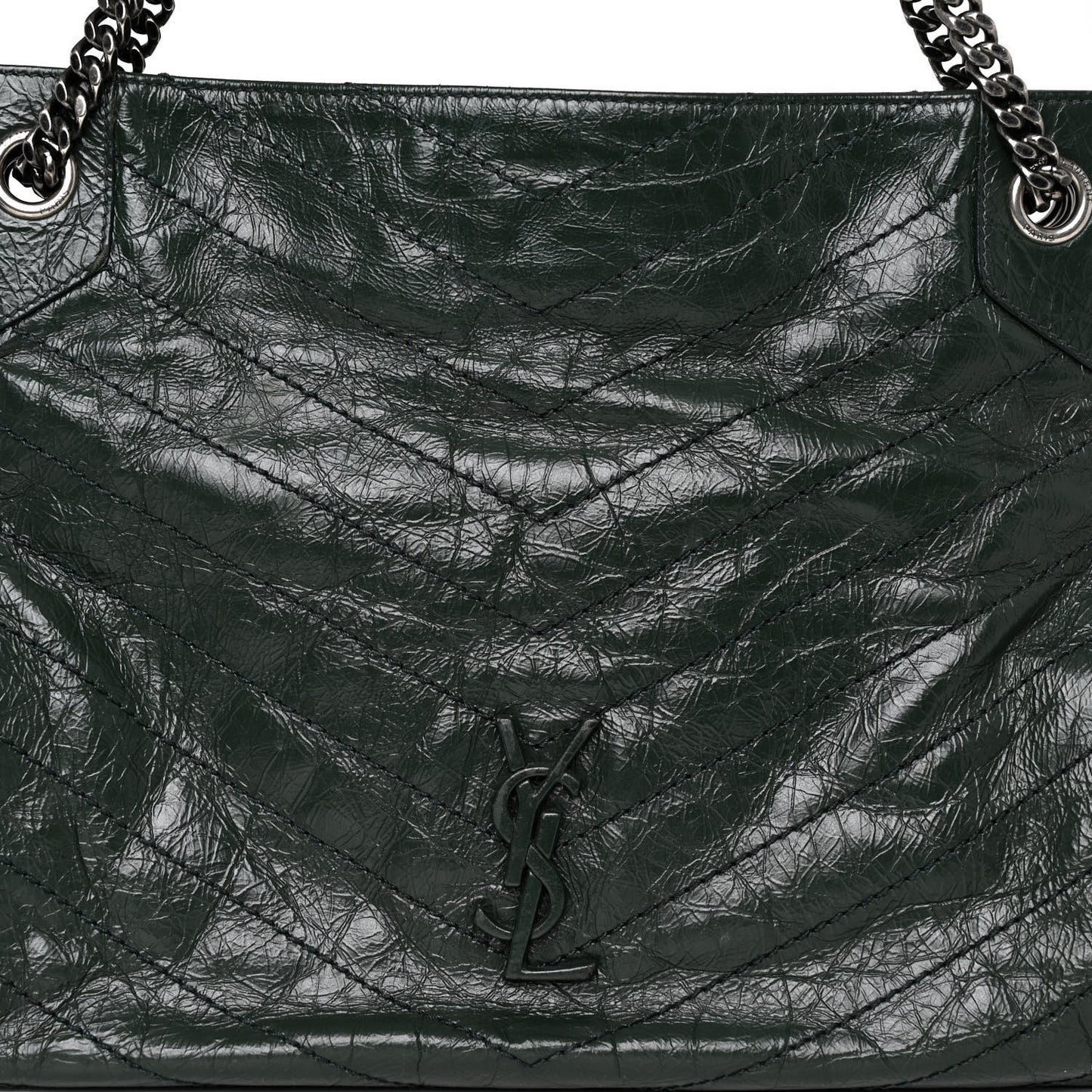 Crinkled Calfskin Matelasse Monogram Medium Niki Shopper Tote New Vert