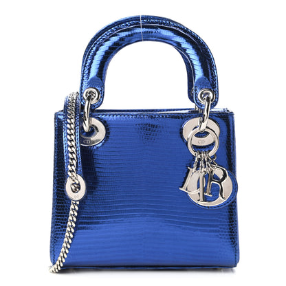 Christian Dior Metallic Lizard Mini Lady Dior Blue 1 of 10