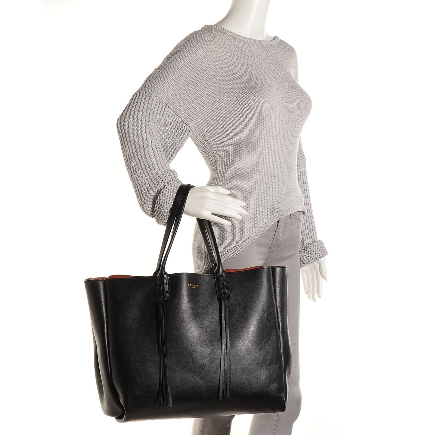 LANVIN Calfskin Extra Large Shopper Bag Black