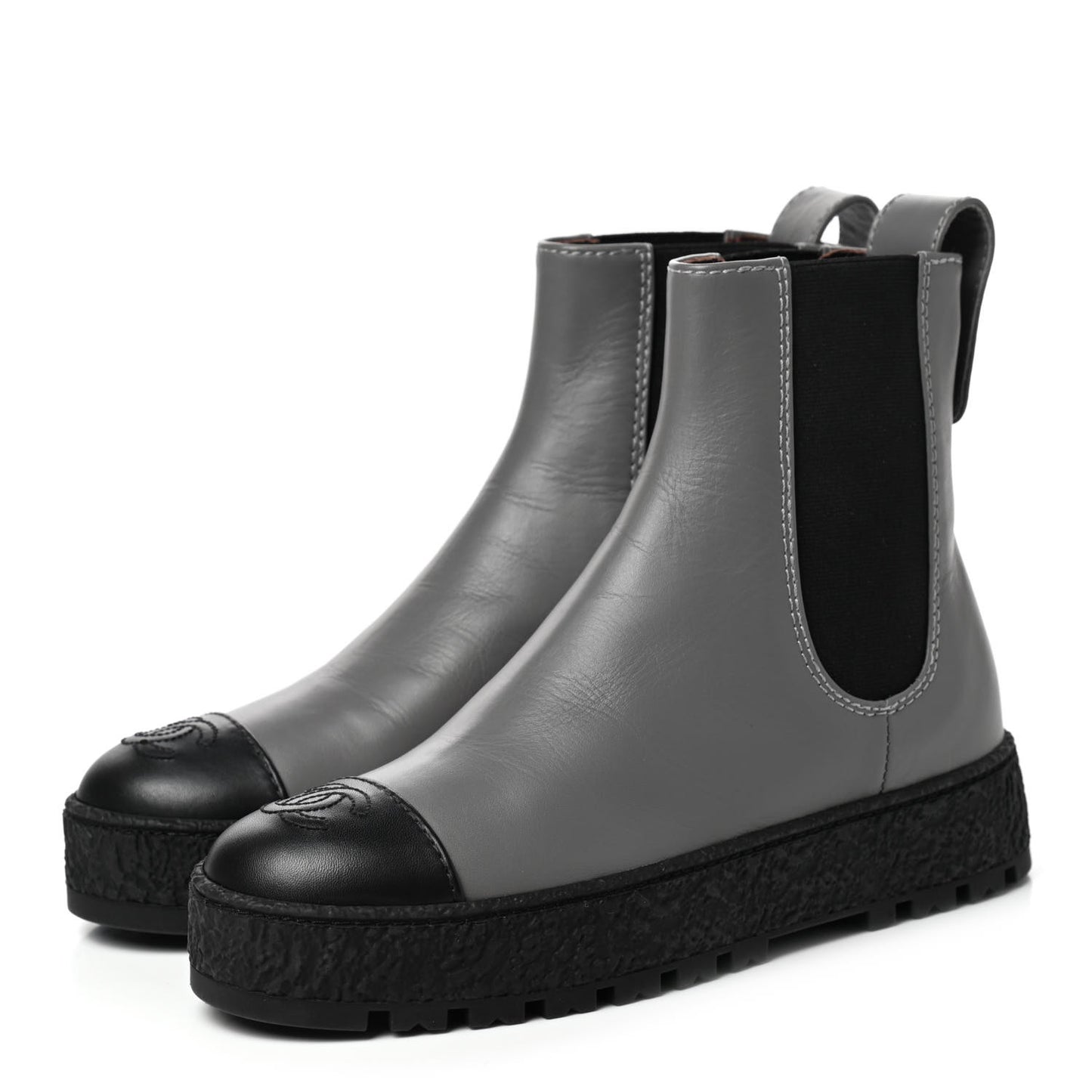 Calfskin Cap Toe CC Ankle Boots Grey 35.5 Black