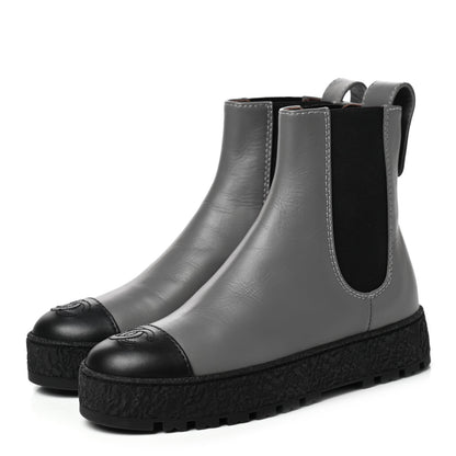 Chanel Calfskin Cap Toe CC Ankle Boots Grey 35.5 Black 3 of 9