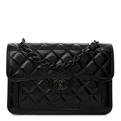 Chanel Shiny Crumpled Calfskin Quilted Large Double You Flap So Black 1 of 10