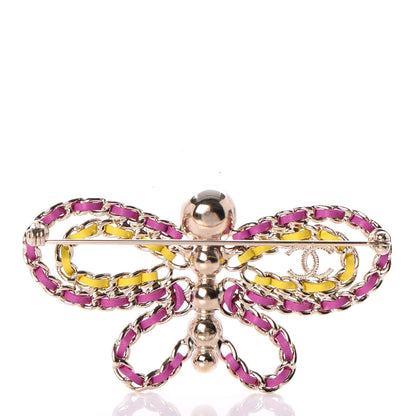 Chanel Lambskin Chain Pearl CC Butterfly Brooch Pink Yellow Gold 3 of 5