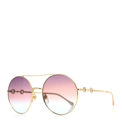 Gucci Metal Round Frame Horsebit Sunglasses GG0878S Gold 1 of 7