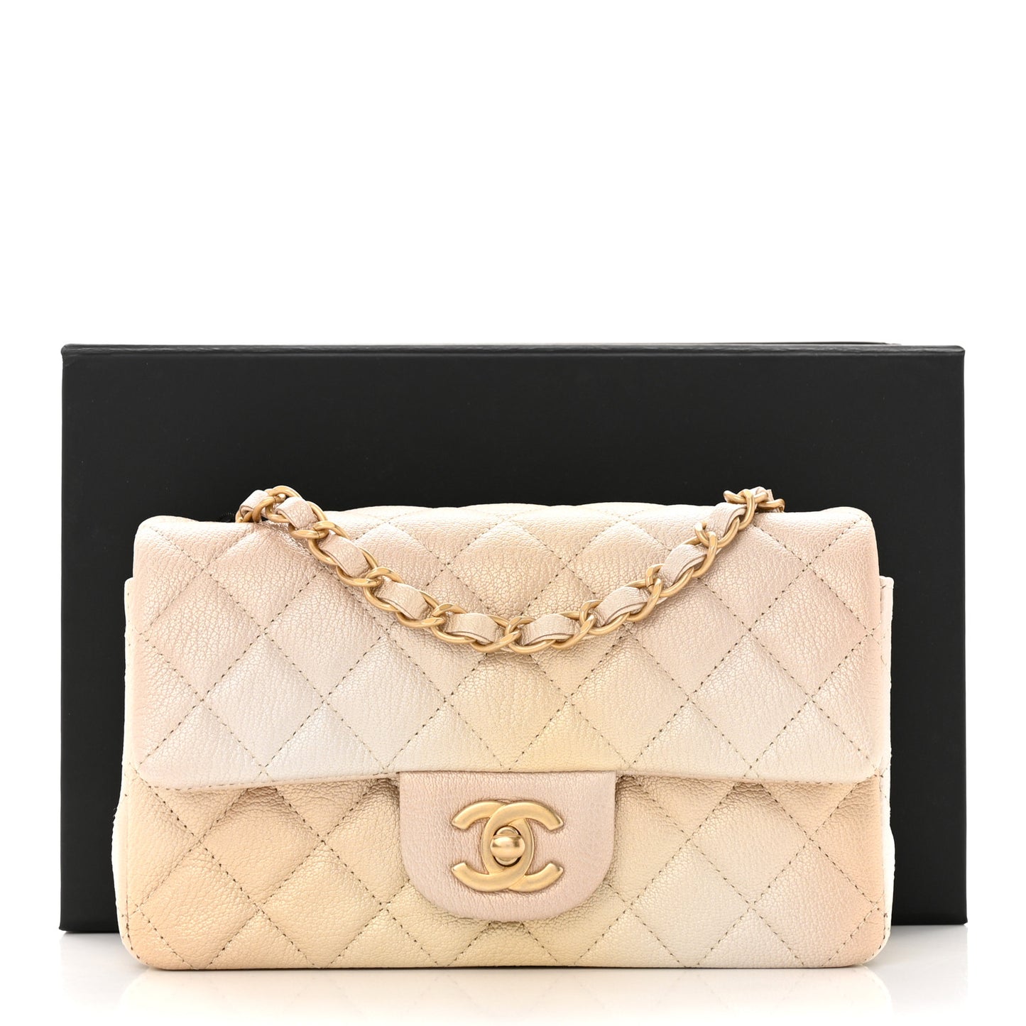 Metallic Goatskin Quilted Mini Rectangular Flap Gold