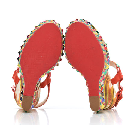 Christian Louboutin Lambskin Suede Cubana Cataclou 140 Wedge Sandals 35 Poppy 10 of 24