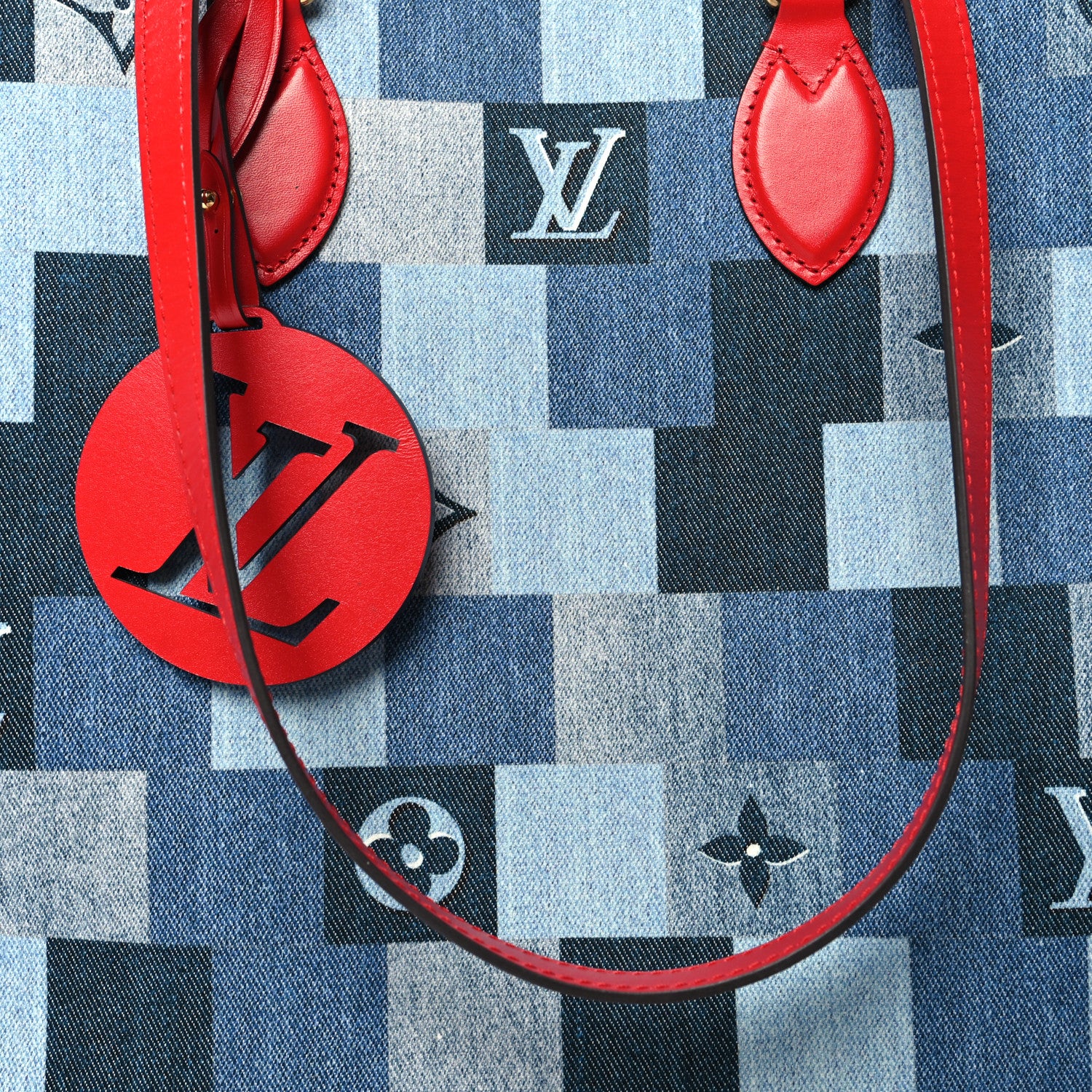 Louis Vuitton Denim Damier Monogram Onthego Blue Rouge 8 of 14