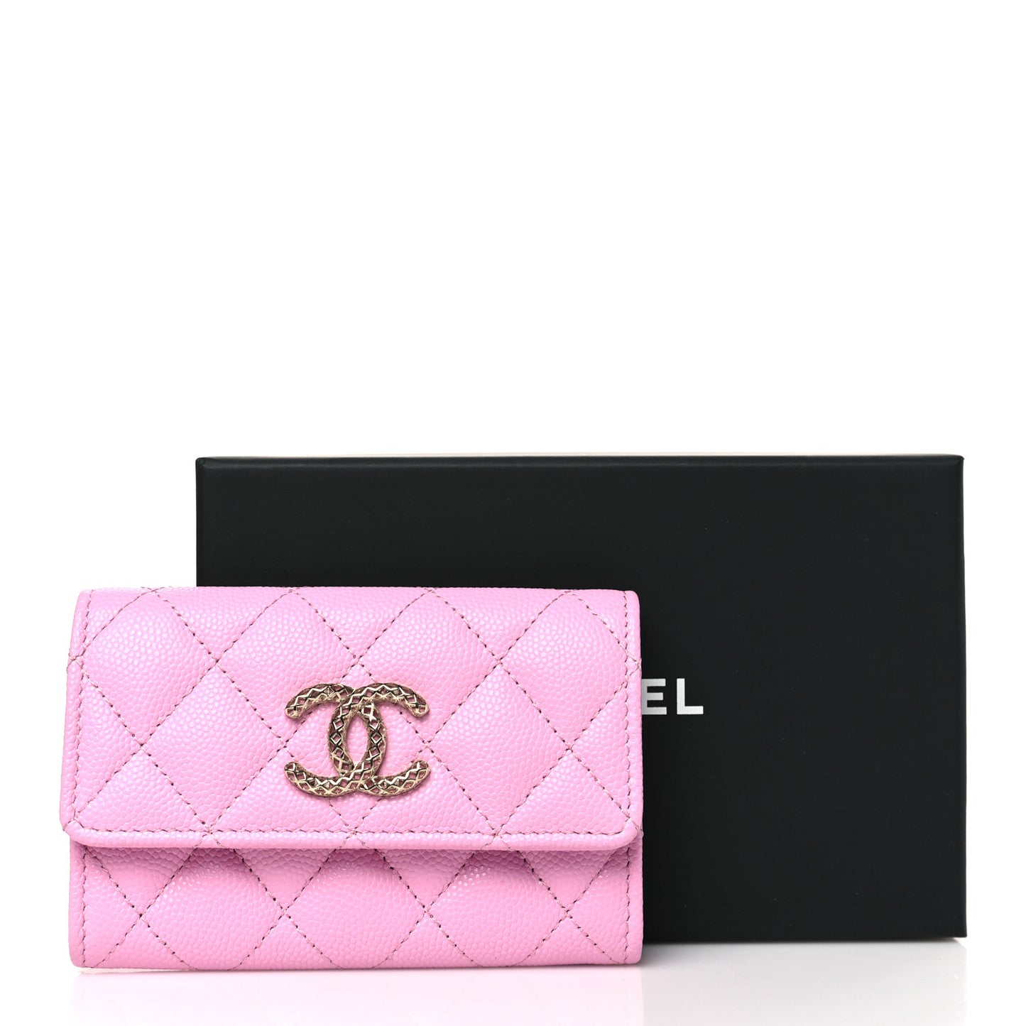 Caviar Metal Perforated Quilted CC Flap Card Holder Pink Green