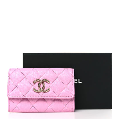 Chanel Caviar Metal Perforated Quilted CC Flap Card Holder Pink Green 10 of 10