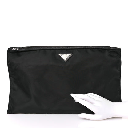 Prada Tessuto Nylon Saffiano Flat Pouch Black 2 of 6