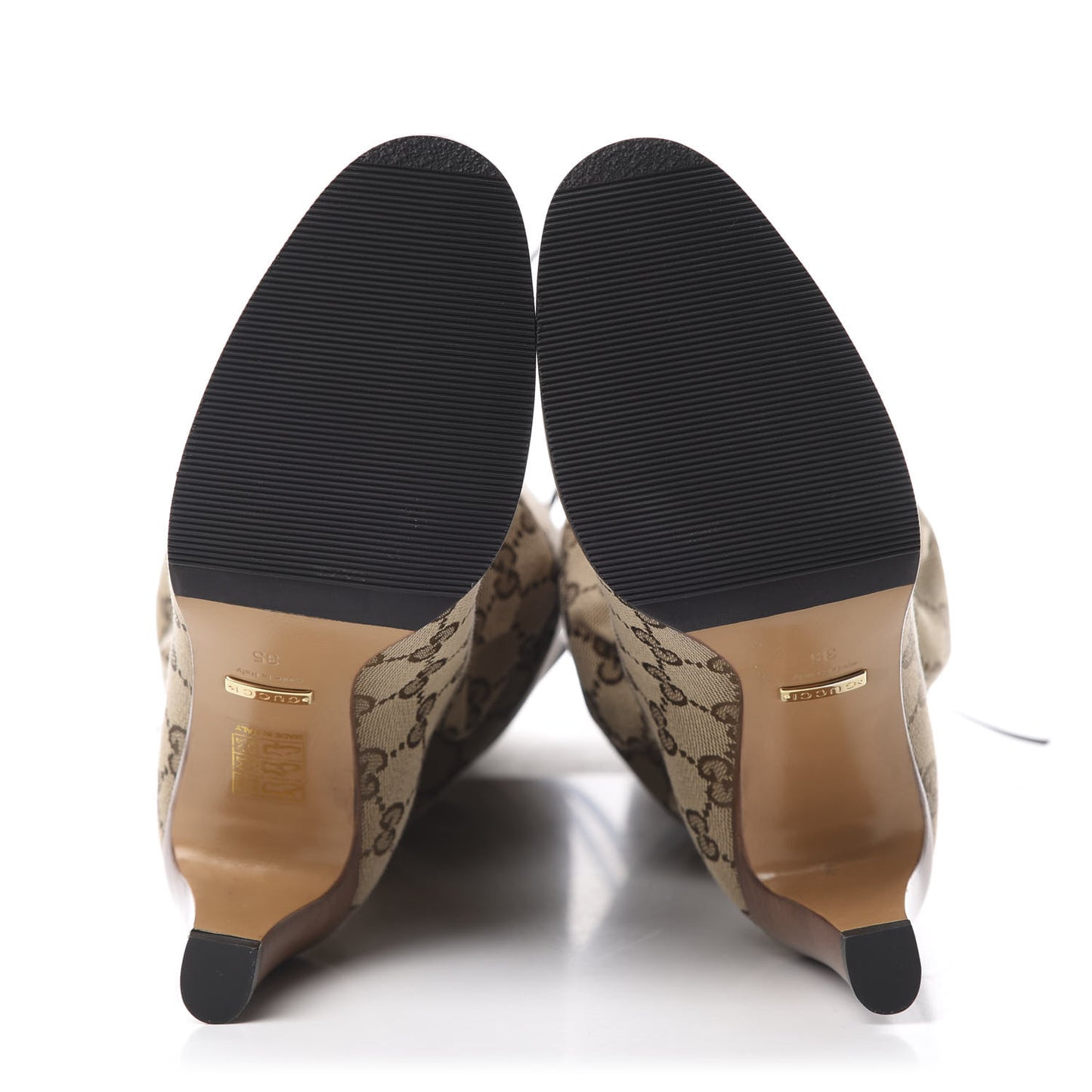 Monogram Malaga Kid Lisa Mid Heel Boots 35 Beige Ebony