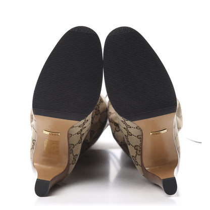 Gucci Monogram Malaga Kid Lisa Mid Heel Boots 35 Beige Ebony 5 of 6