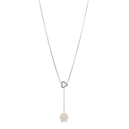 Chanel 18K White Gold Diamond Agate Camelia Sculpte Pendant Necklace 1 of 6