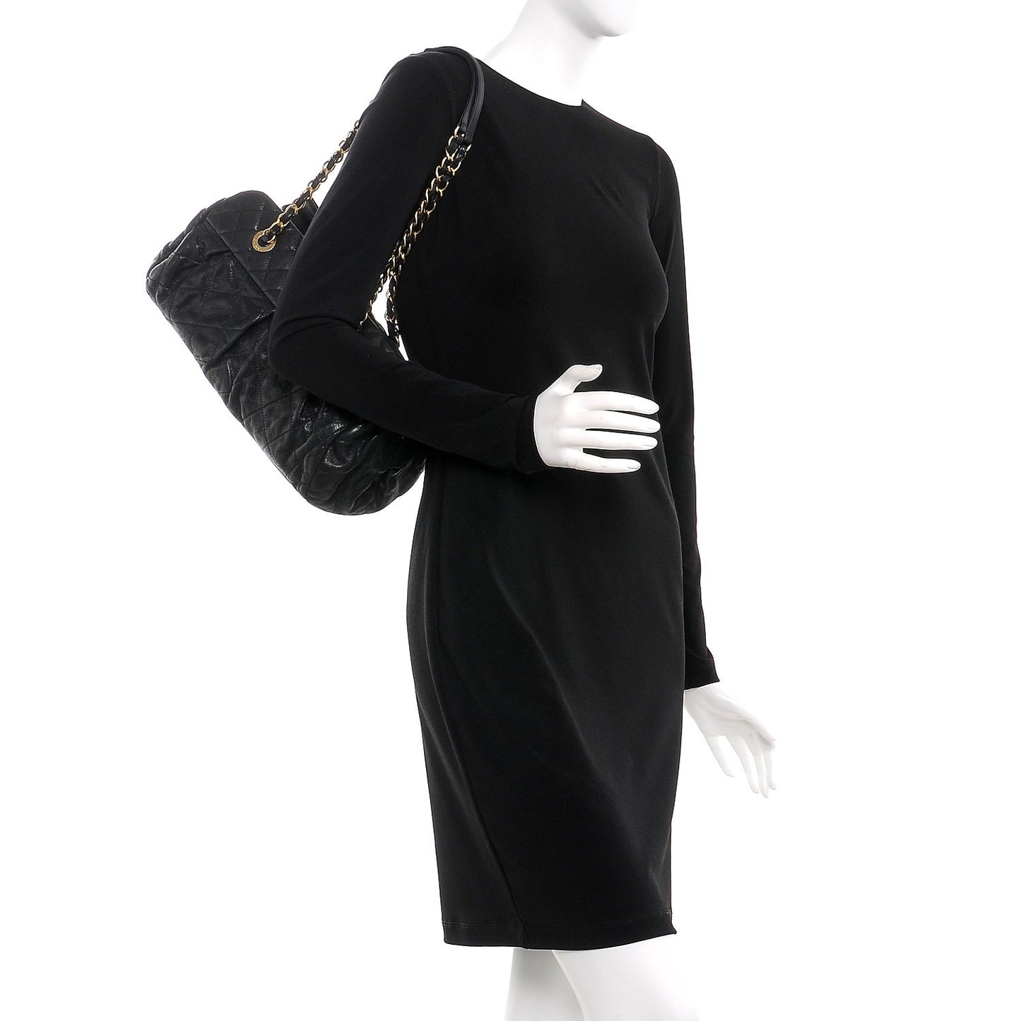 Iridescent Calfskin Chic Quilt Bowling Bag Black