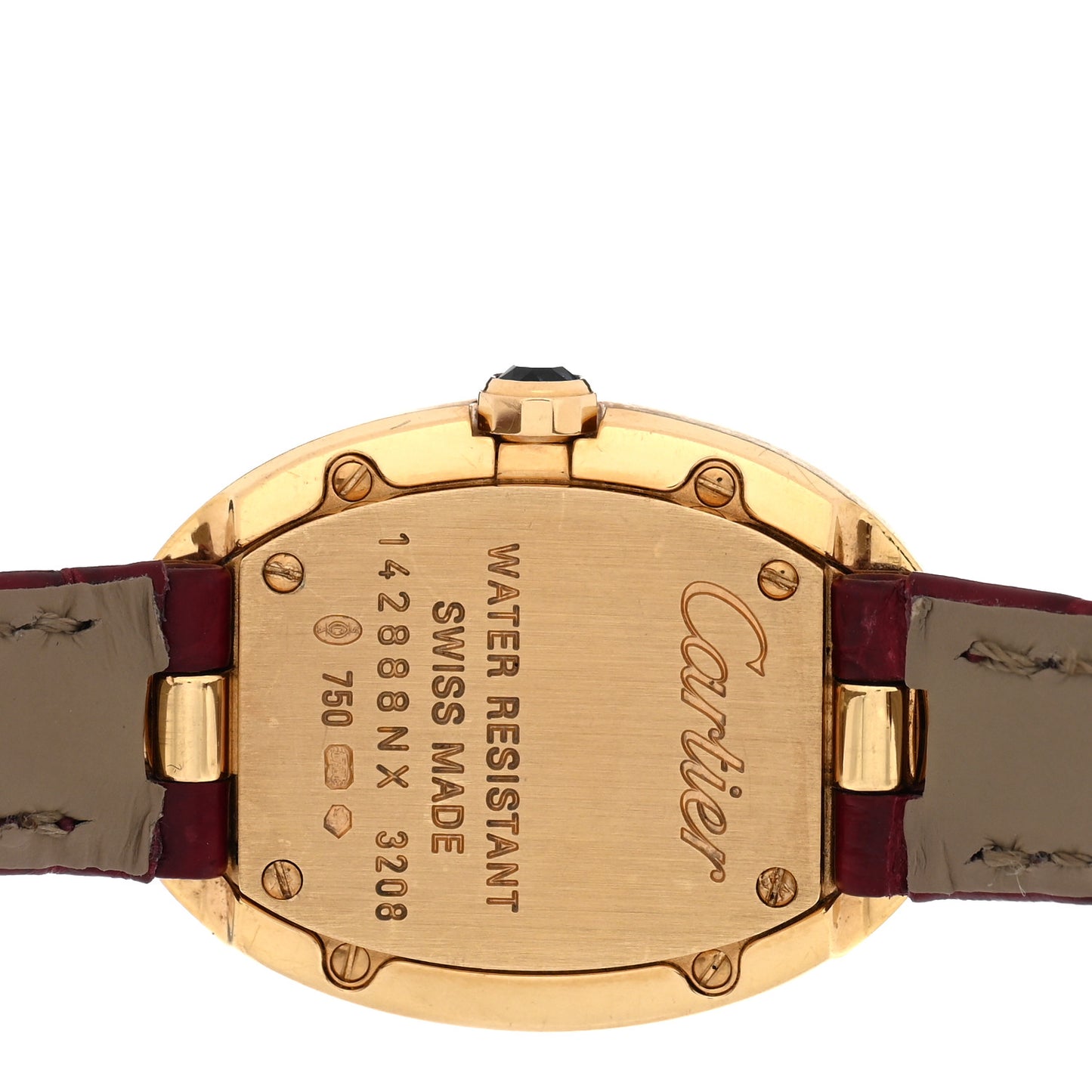 18K Yellow Gold Alligator 24mm Baignoire Quartz Watch Burgundy