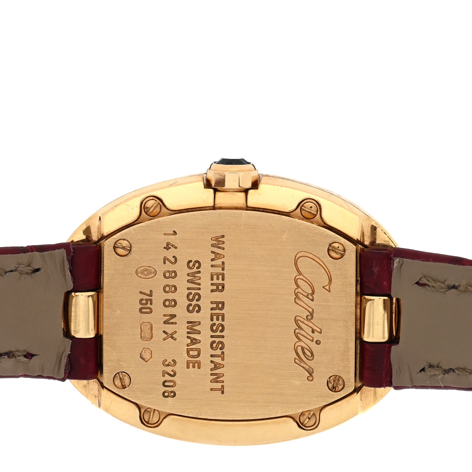 Cartier 18K Yellow Gold Alligator 24mm Baignoire Quartz Watch Burgundy 4 of 5